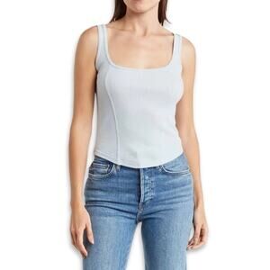 Abound Tank Top Stylish Ribbed Texture Corset Inspired Sleeveless Blue W L NWOT